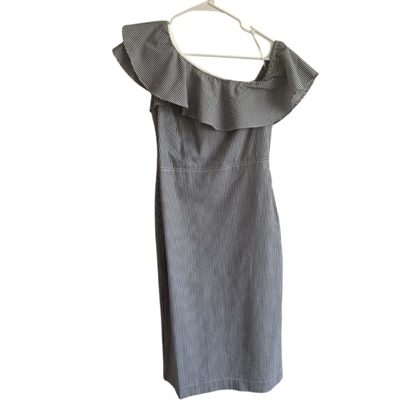 Banana Republic Petite Seersucker One-Shoulder Dress, Size 4P - Picture 2 of 8